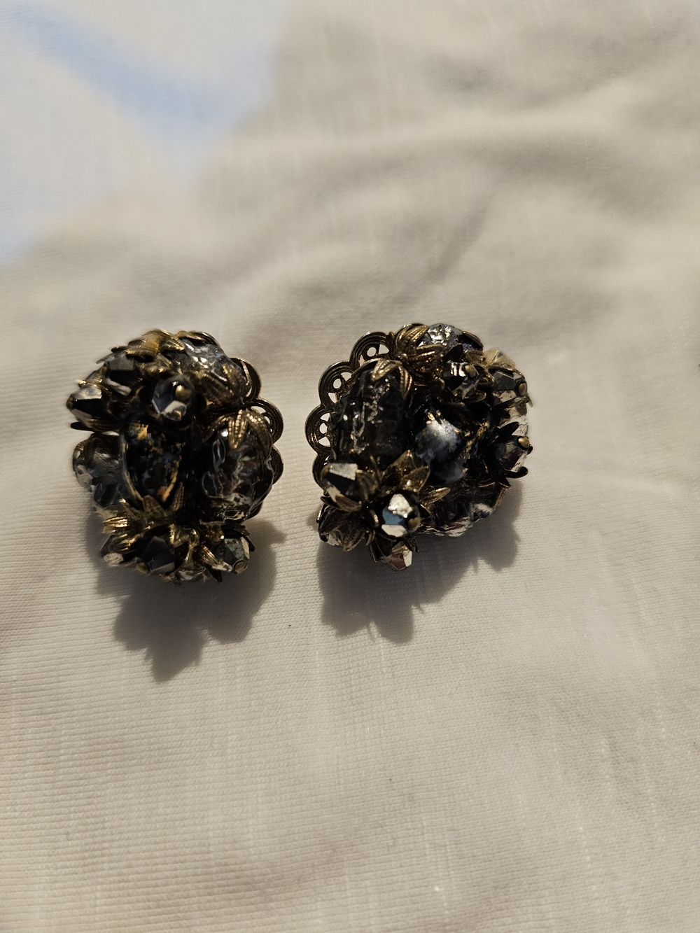 Vintage-Inspired Black and Gold Floral Earrings